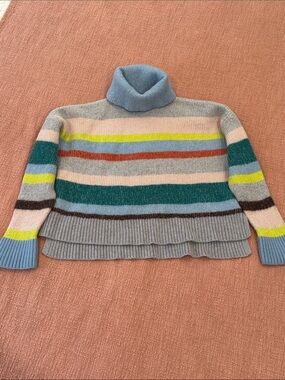 Australian merino wool Turtleneck cropped Sweater Multi-Color Stripes